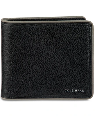 Cole Haan Men's Leather Global Bifold Coin Pocket Wallet with Contrast Color Edge