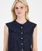 Nautica Jeans Women's Dot-Print Ruffled Sleeveless Blouse