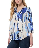 Jones New York Petite Printed Blouson-Sleeve V-Neck Blouse