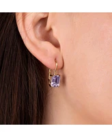 Bling Jewelry Large Purple Natural Amethyst Emerald Cut Drop Earrings Gold Plated .925 Silver