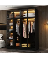 Famapy Glass Doors Wardrobe Armoires Aluminum Frame with Led Lights