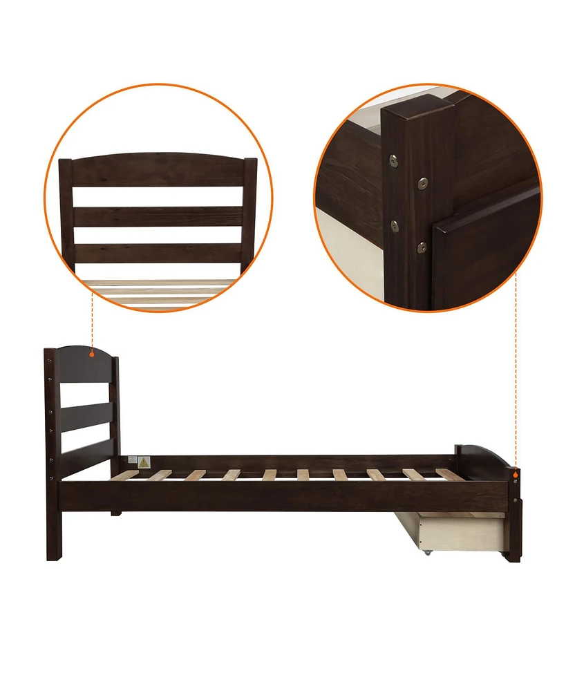 Slickblue Platform Twin Bed Frame with Under-Bed Storage Drawer for Compact Spaces