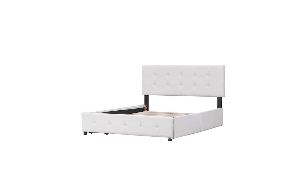 Slickblue Upholstered Platform Bed with Classic Headboard and 4 Storage Drawers