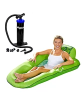 Aqua Leisure Luxury Recliner Swimming Pool Lounge Chair Float Green w/ Hand Pump