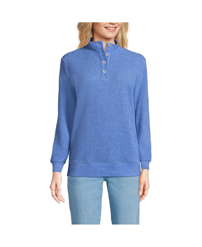 Lands' End Women's Waffle Knit Button Placket Top