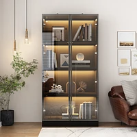 Homsee Led Lights Buffet Display Cabinet Bookcase With Glass Doors, Aluminum Framed