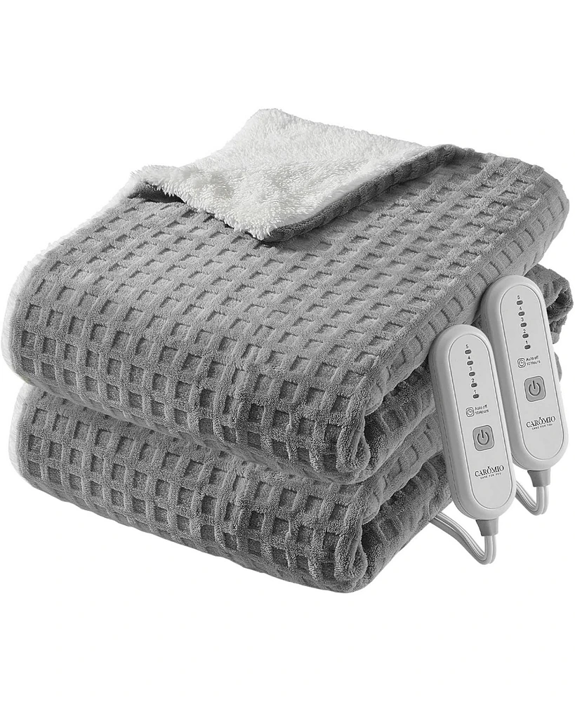 Caromio Queen Waffle Sherpa Electric Heated Blanket with Dual Control, 84" x 90"