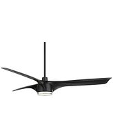 Casa Vieja 60" Artistry Modern Indoor Outdoor Ceiling Fan 3 Blade Led Light Remote Control Matte Black Finish Blades Bedroom Patio Living Room Damp Ra