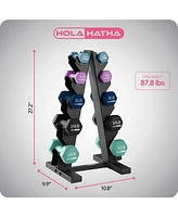 HolaHatha 3, 5, 8, 10 & 12 Pound Neoprene Dumbbell Weight Set with Storage Rack