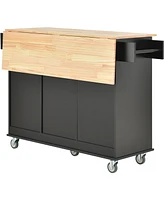 Slickblue Rolling Mobile Kitchen Island: Solid Wood Top with Locking Wheels, 52.7-Inch Width, Storage Cabinet