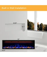 Mondawe 60" Smart Electric Fireplace,1500W,Sgs-Certified With 3 Top Light,13 Fuel Bed & Flame Colors