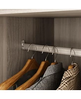 Famapy Grey Wood 4-Door Wardrobe Armoires with Hanging Rod and Storage Shelves