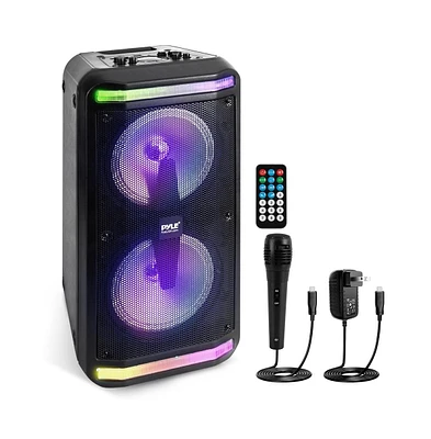 Pyle Portable Pa Speaker & Microphone System With Led Party Lights, Bluetooth, & Fm Radio, 600 Watt