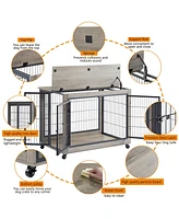 Furniture Style Dog Crate Side Table on Wheels – Double Doors and Lift Top