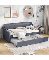 Slickblue Twin Size Upholstered Daybed with Trundle and Usb Charging, Convertible Trundle Design