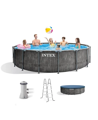 Intex Greywood Prism Frame 15'x48" Round Above Ground Outdoor Swimming Pool Set