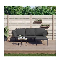 vidaXL 3 Piece Patio Lounge Set with Dark Gray Cushions Poly Rattan