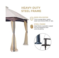 10x12 Ft Softtop Metal Gazebo with Mosquito Net&Sunshade Curtains, Sturdy Heavy Duty Double Roof Canopy, Galvanized Steel Design Outdoor Tent, Suitabl