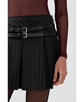 Nocturne Women's Double Belted Pleated Mini Skirt