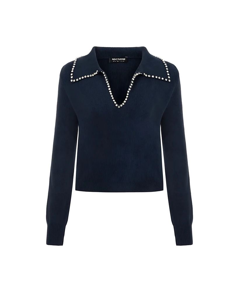 Nocturne Women's Shirt Collar Knit Sweater
