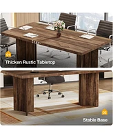 Tribesigns 5.5FT Conference Table, 63-inch Rectangle Meeting Seminar Large Wooden Business Tables for 4-6 People, Heavy Duty Pedestal