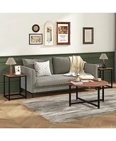 Gymax Round Nesting Table Set of 3 Modern/Farmhouse Coffee w/2 End Tables Walnut & Black