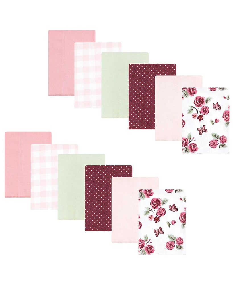 Hudson Baby Infant Girl Flannel Burp Cloth 12pk, Sweet Roses, One Size