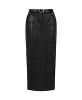 Nocturne Women's Faux Leather Midi Skirt with Belt