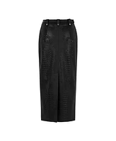 Nocturne Women's Faux Leather Midi Skirt with Belt