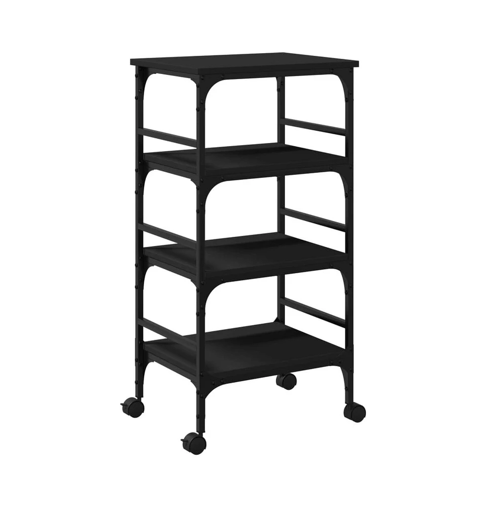 vidaXL Kitchen Trolley Black 17.7"x13.8"x35.2" Engineered Wood