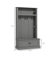 Slickblue Gray Storage Cabinet Hall Tree: Entryway Bench with Coat Rack - Stylish and Functional