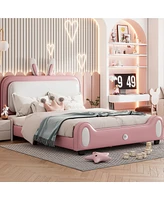 Slickblue Full Size Upholstered Rabbit-Shape Princess Bed – Charming Design for Kids