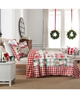 MarCielo 3 Pc Velvet Quilted Oversized Christmas Quilt Set Queen