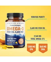 Mav Nutrition Fish Oil Softgels, 3600 mg Epa & Dha, Best Essential Fatty Acids, Premium Burpless Softgel Supplements, Mav Nutrition, 120ct