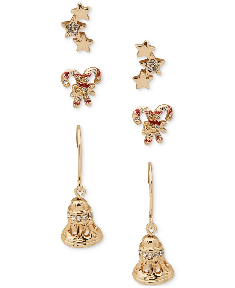 lonna & lilly Gold-Tone 3-Pc. Set Pave Candy Cane Earrings