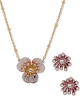 lonna & lilly Gold-Tone Crystal-Accented Color Flower Pendant Necklace & Stud Earrings Set