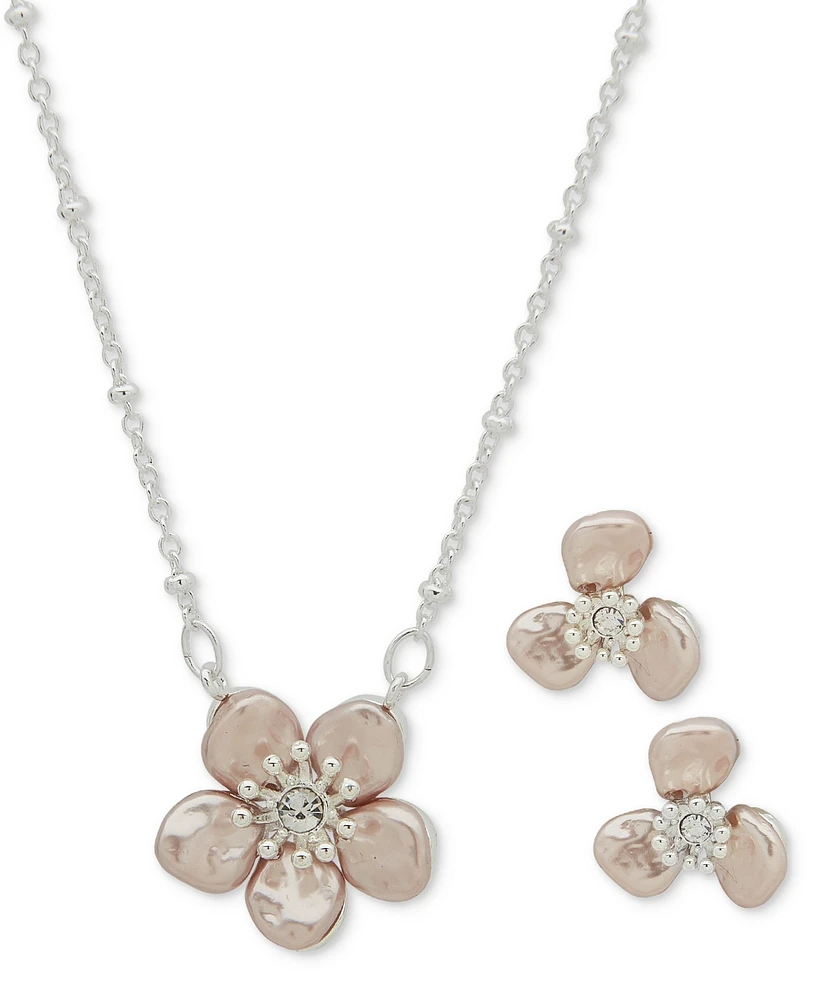 lonna & lilly Silver-Tone Crystal Color Flower Pendant Necklace & Stud Earrings Set