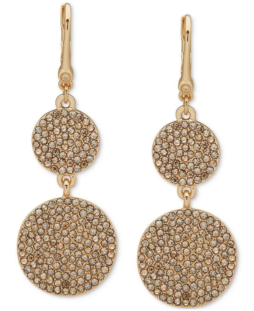 Dkny Gold-Tone Pave Disc Double Drop Earrings