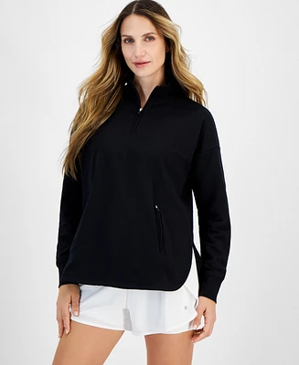 Id Ideology Women's Stand Collar Quarter-Zip Long-Sleeve Top