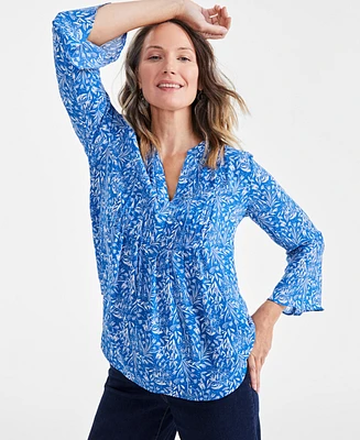 Style & Co Women's Printed Pintuck Ruffle-Sleeve Top, Created for Macy's