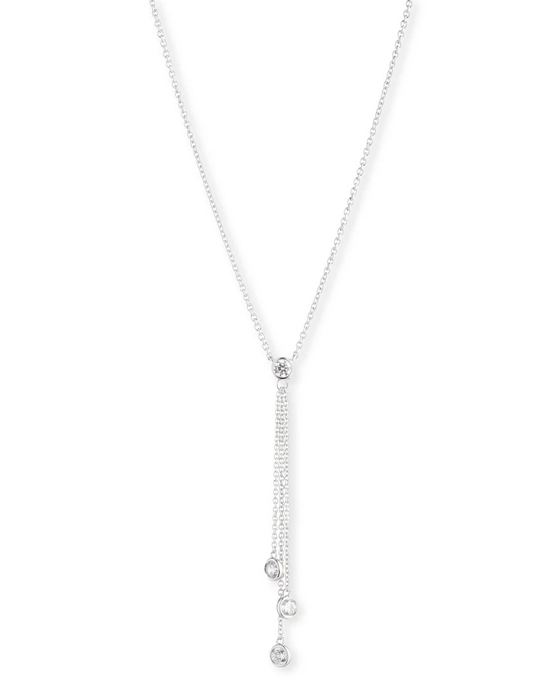 Lauren Ralph Lauren Sterling Silver Cubic Zirconia & Chain Fringe Lariat Necklace, 18" + 3" extender