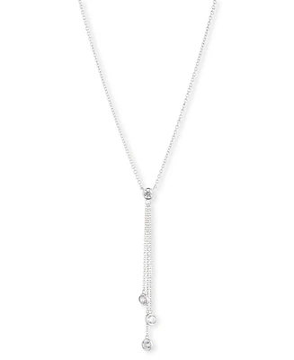 Lauren Ralph Lauren Sterling Silver Cubic Zirconia & Chain Fringe Lariat Necklace, 18" + 3" extender