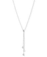 Lauren Ralph Lauren Sterling Silver Cubic Zirconia & Chain Fringe Lariat Necklace, 18" + 3" extender