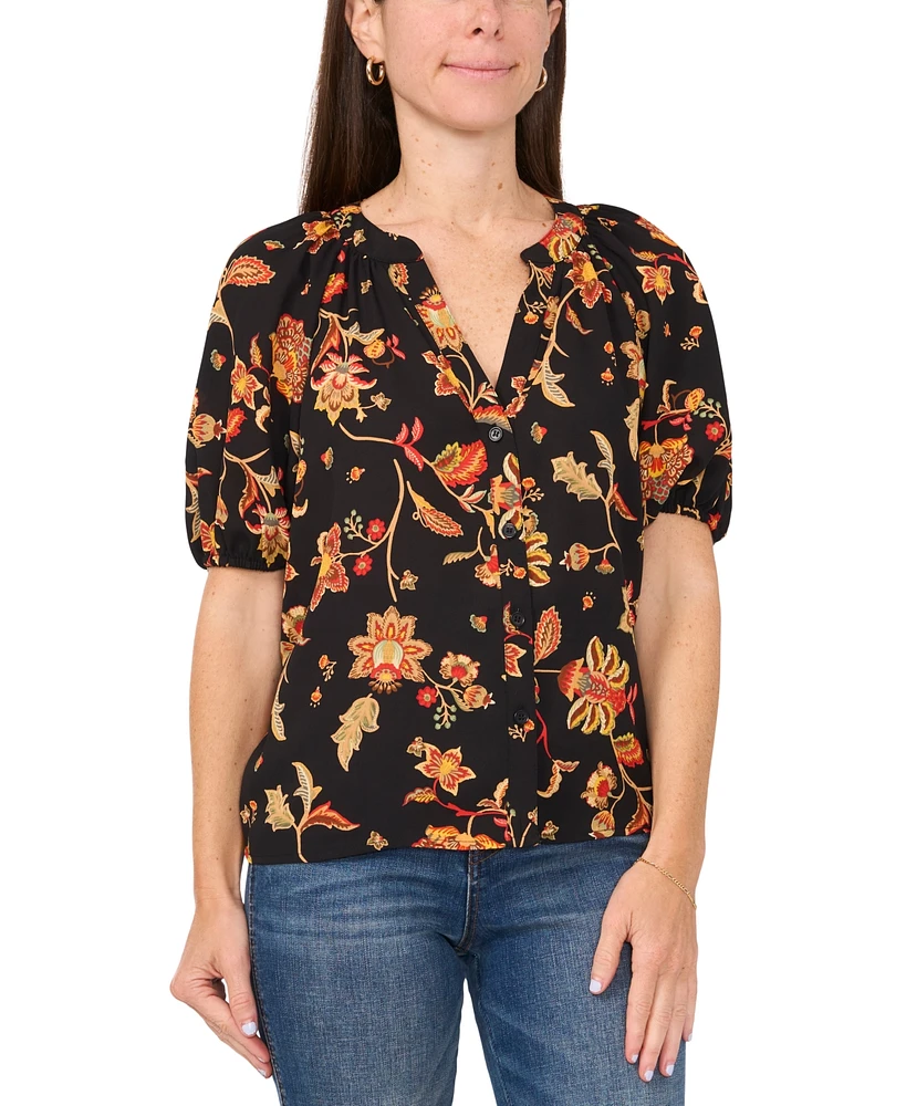 Sam & Jess Petite Puff-Sleeve V-Neck Blouse