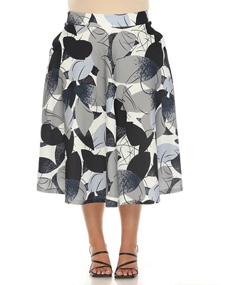 White Mark Plus Leaf Print Vintage Flared Midi Skirt