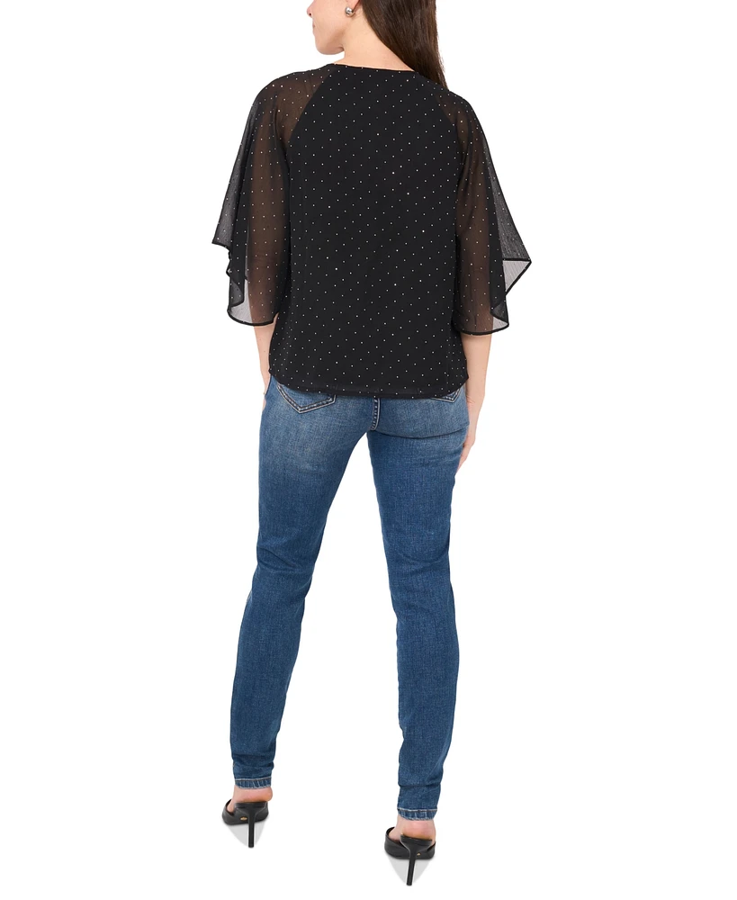 Sam & Jess Petite 3/4-Sleeve Tie-Neck Blouse