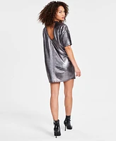 Bar Iii Women's Foil-Jacquard Crewneck T-Shirt Dress, Exclusively at Macy's