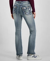 Dollhouse Juniors' High-Rise Embellished-Pocket Bootcut Jeans