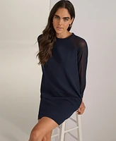 Calvin Klein Petite Sheer-Sleeve Jewel-Neck Shift Dress