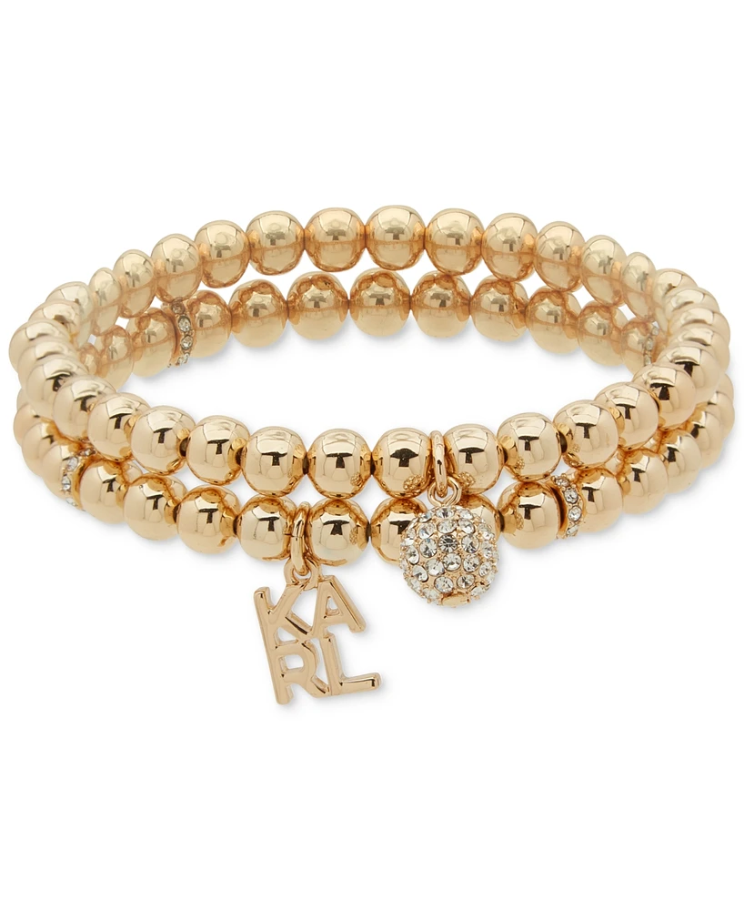 Karl Lagerfeld Paris Gold-Tone 2-Pc. Set Logo & Pave Fireball Charm Beaded Stretch Bracelets